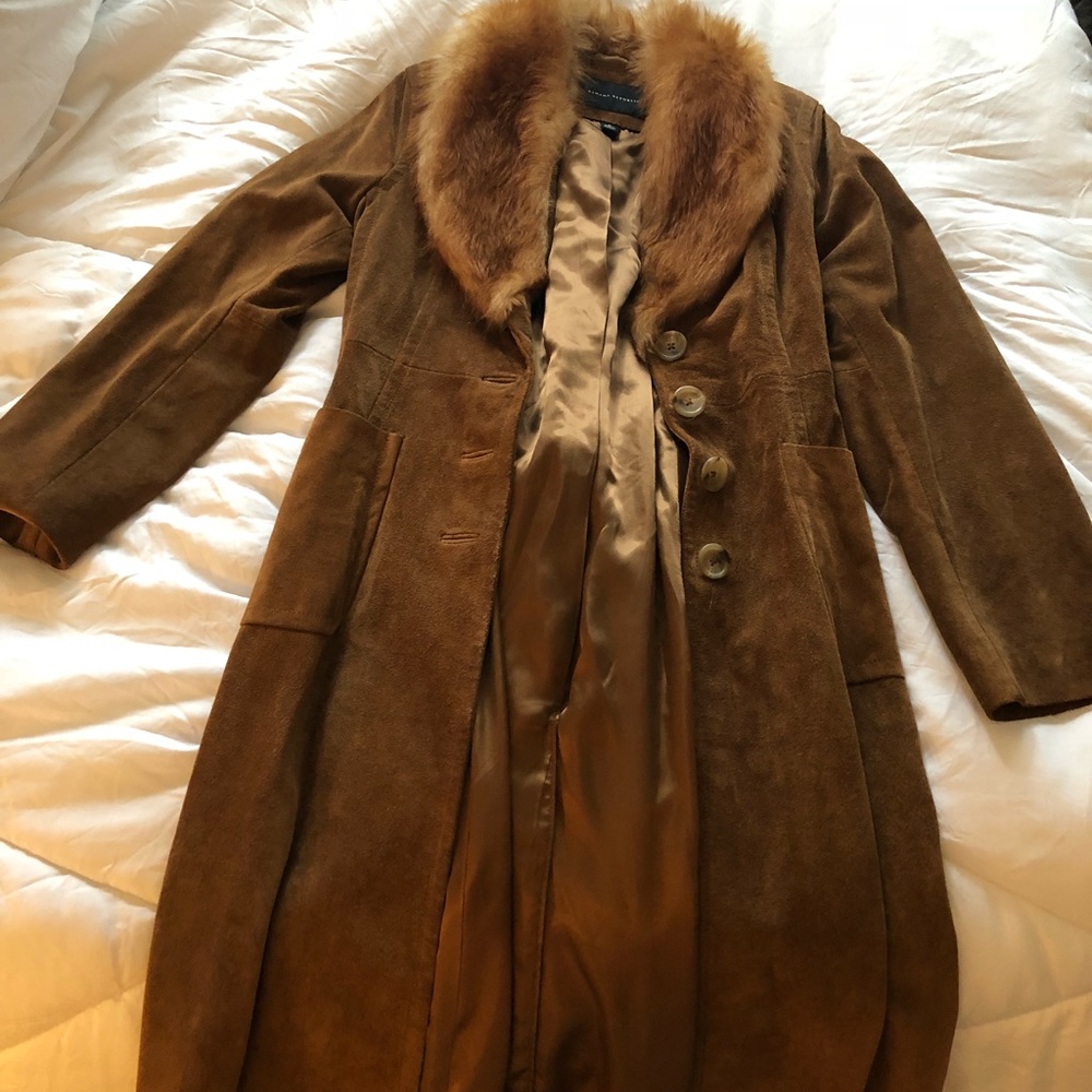 Banana Republic Brown Suede Faux Fur Collar Coat
